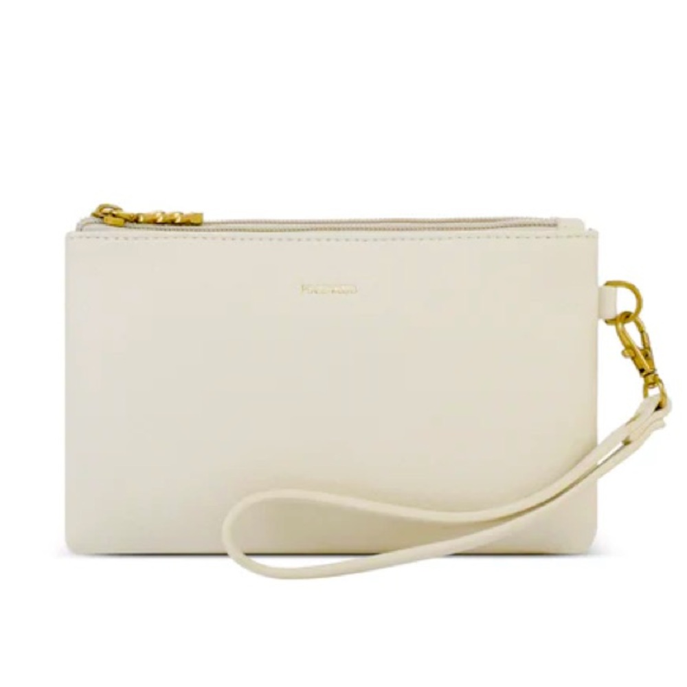 NWT Pixie Mood Vegan Leather Paris Double Zip Pouch in Coconut Cream Pebbled